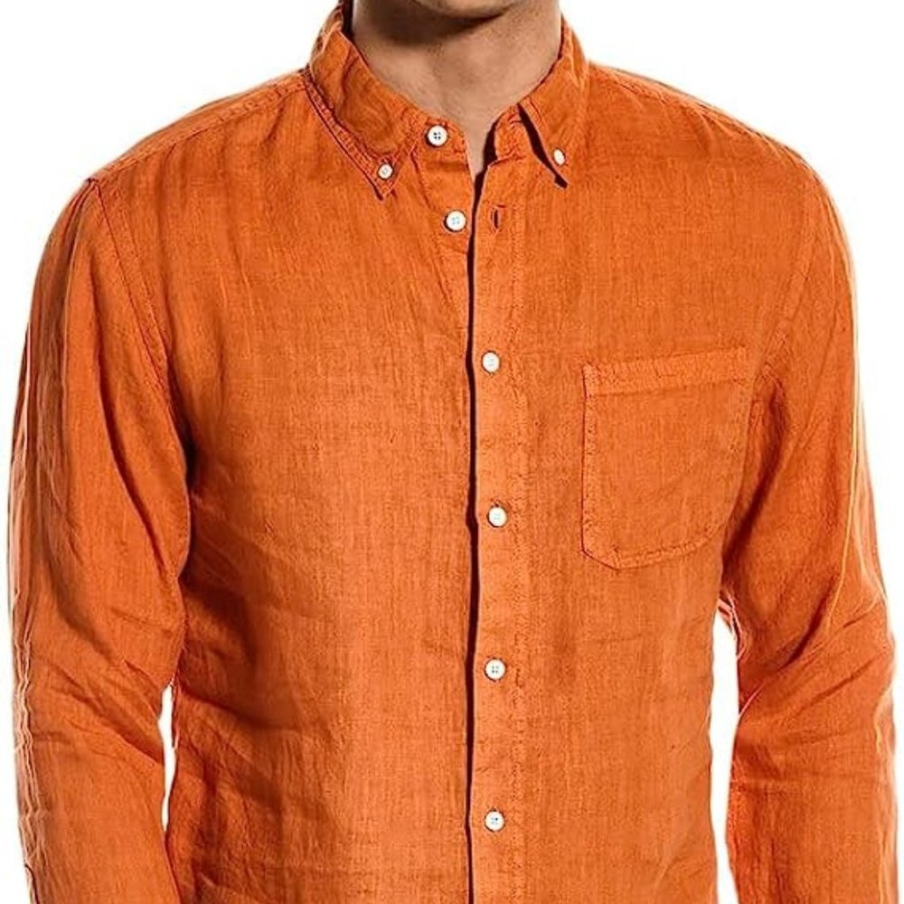 Billy Reid Tuscumbia 100% Linen Button Down Shirt Orange S NWT